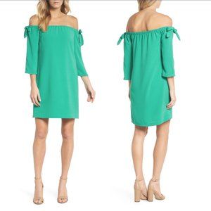 Charles Henry Tie Sleeve Off Shoulder Shift Dress